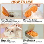 🌫️ 3-in-1 Pet Steam Brush — Nano Mist Grooming, Deshedding & Massage for Cats & Dogs