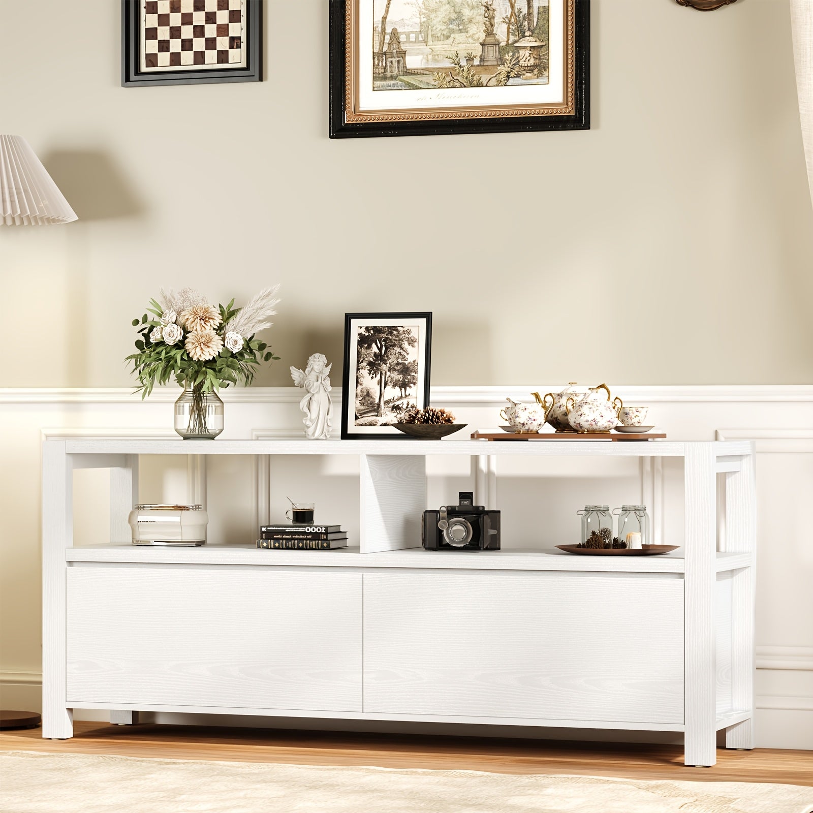 62-Inch Contemporary Television Cabinet, Suitable for 30 to 70-Inch Screens, Featuring Open Shelving And Two Drawers, Easy to Put Together for The Living Area