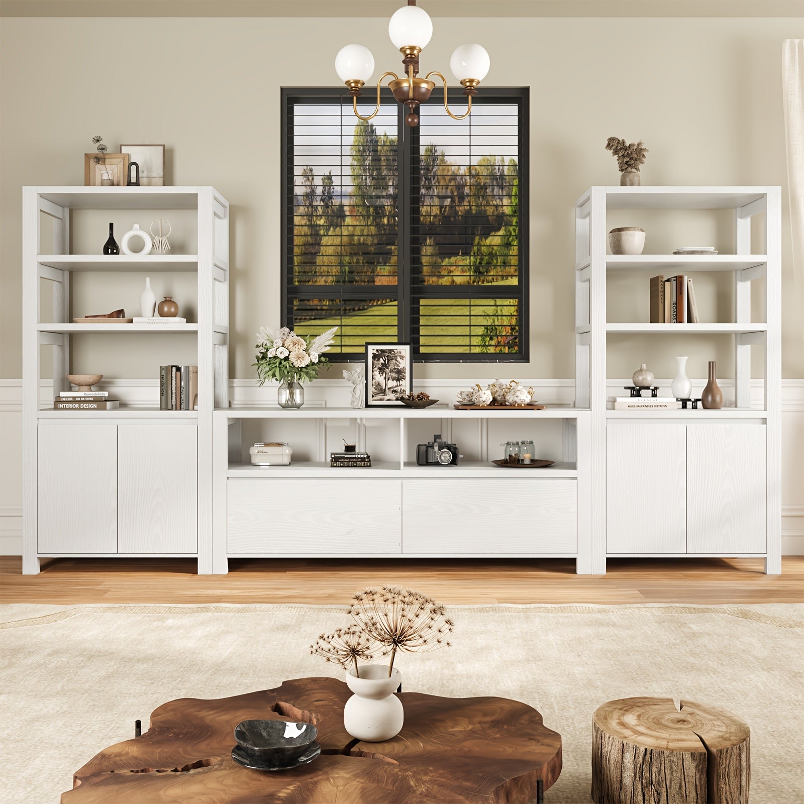 62-Inch Contemporary Television Cabinet, Suitable for 30 to 70-Inch Screens, Featuring Open Shelving And Two Drawers, Easy to Put Together for The Living Area